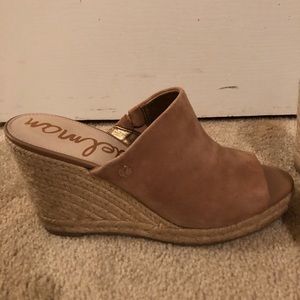 Sam Edelman Suede Raffia Open Toe Wedge